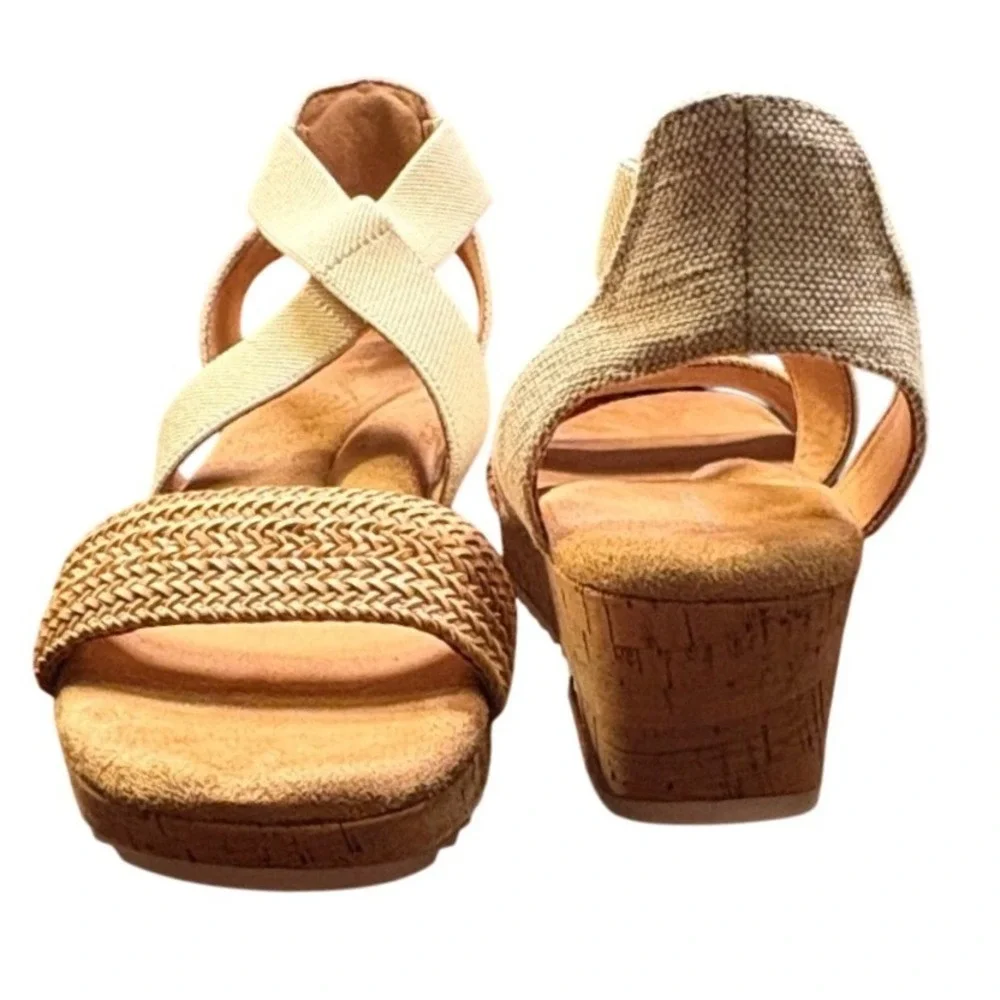 Easy Spirit Lorena8 Wedge Sandals Womens 10 Light Natural Good Woven Cork Boho - Picture 6 of 9